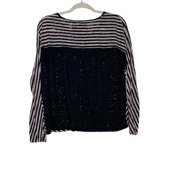 Anthropologie black striped blouse with lace back and sleeves.V neckline. Size S - Picture 6 of 9